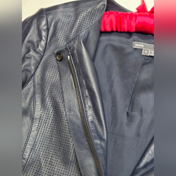 Vince steel grey leather jacket. zips and snaps, with front pockets.  women's L - Picture 11 of 16